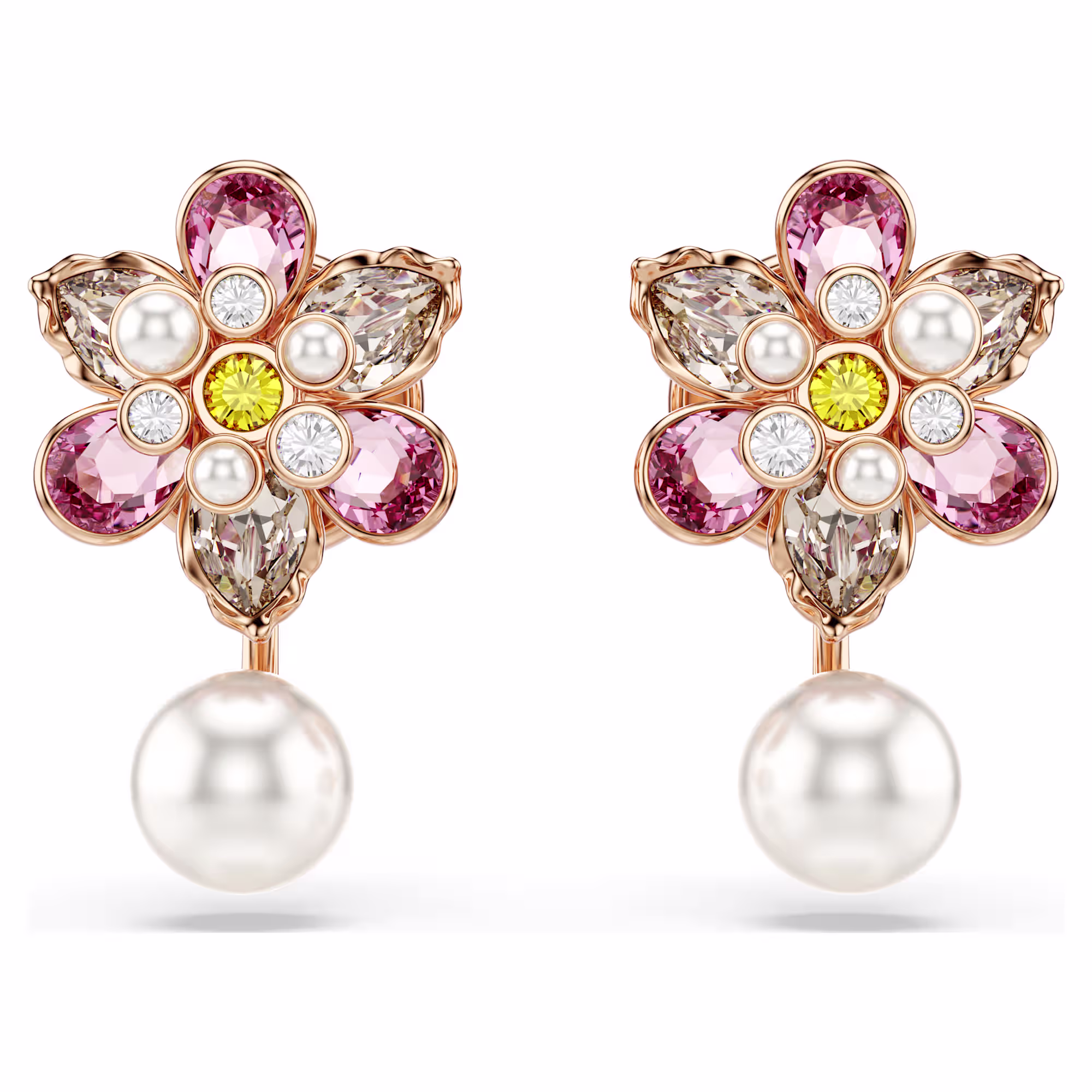 idyllia-earring-jackets--crystal-pearl--mixed-cuts--flower--multicolored--rose-gold-tone-plated-swarovski-5722100 (2)