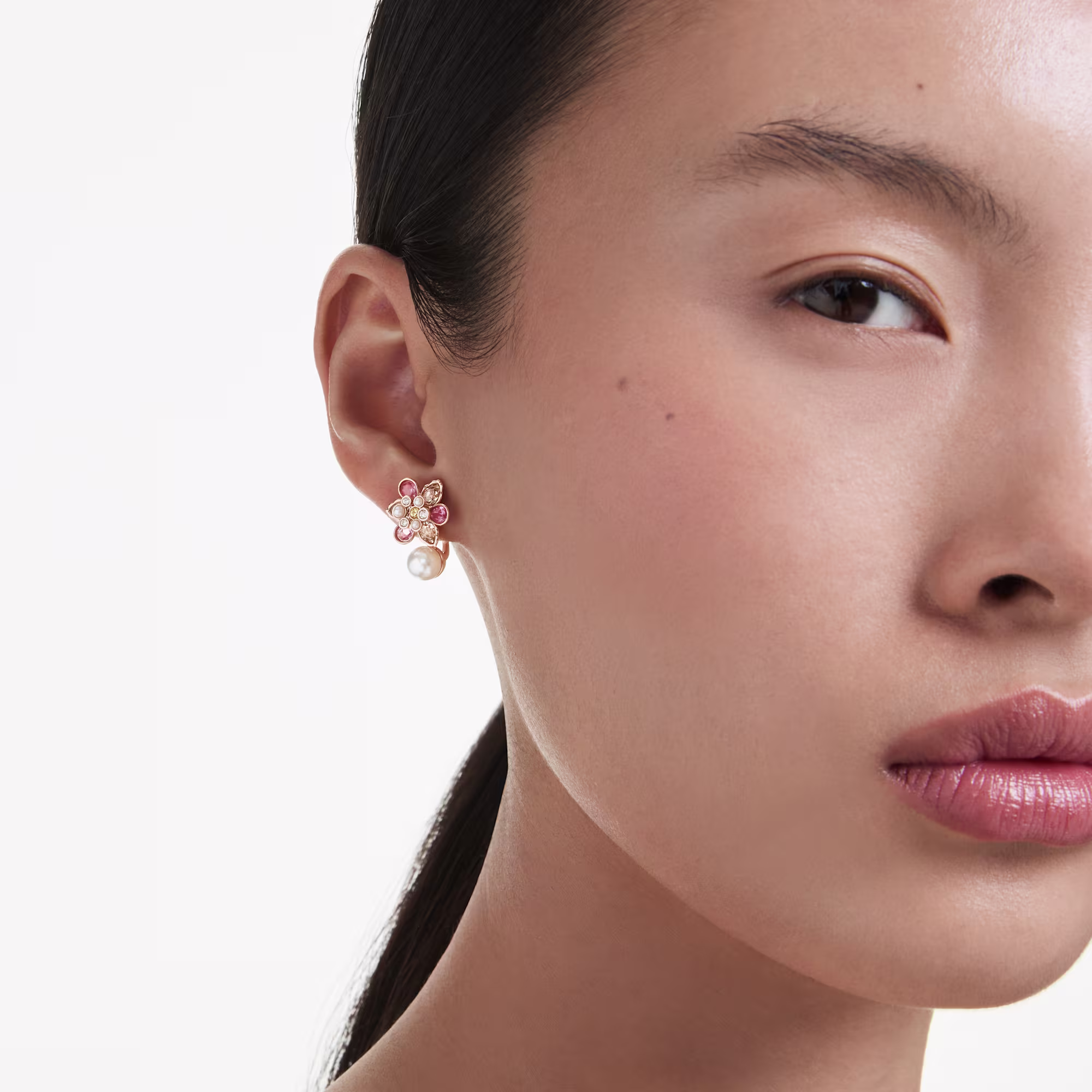 idyllia-earring-jackets--crystal-pearl--mixed-cuts--flower--multicolored--rose-gold-tone-plated-swarovski-5722100